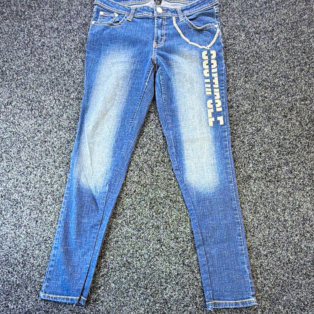 Southpole Sport Jeans Womens 11 Y2K Blue Denim Embroidered Chain Logo